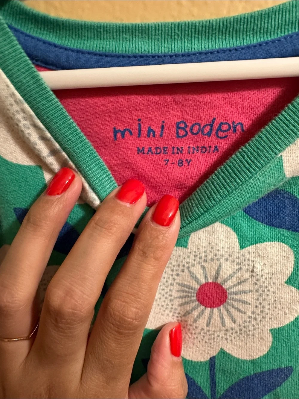 Mini Boden Green Floral Dress with Pink Accents